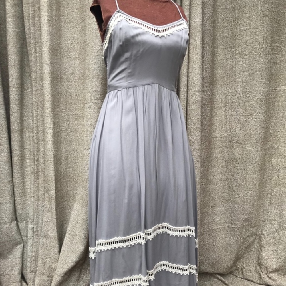 Karen Zambos dress with lace embroidered trim